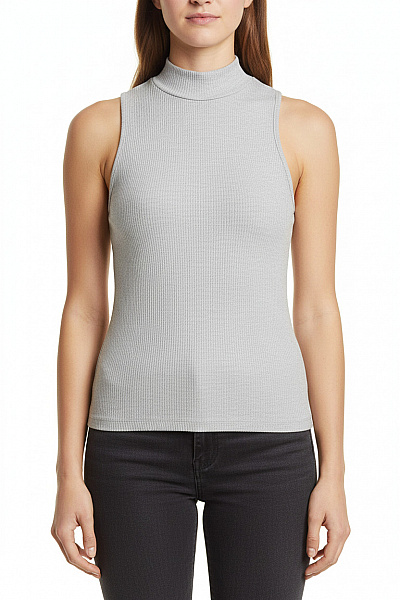 Dámské Tričko Bez Rukávů Crop Top šedé žebrované Vel. 40