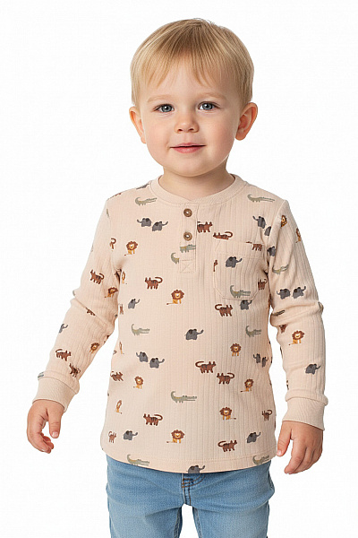 Next Dětské Tričko S Dlouhým Rukávem Béžové Zvířecí Vzor Bavlna Velikost 2/3 Roky