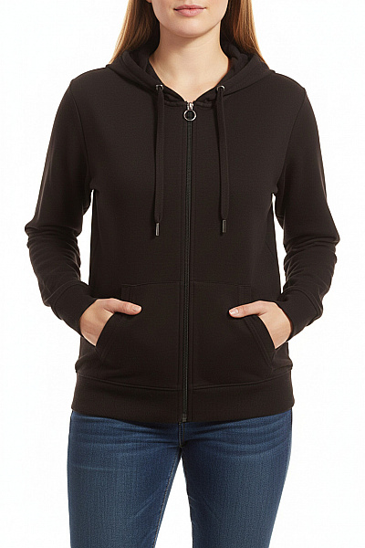 BENCH. Dámská Bavlněná Mikina S Kapucí Na Zip černá Jednobarevná Streetwear Velikost 40/42