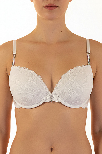 Lascana Dámská Krajková Push Up Podprsenka S Ozdobnými Ramínky Bílá Vel. 70C
