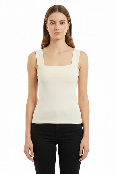 Dámské Tílko Bez Rukávů Béžové Jednobarevné Basic Crop Top Vel. 38