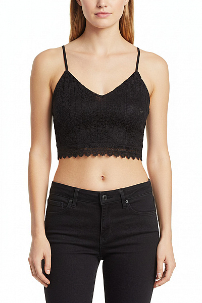 Dámské černé Tílko Crop Top Krajkové Bez Rukávů Velikost 36