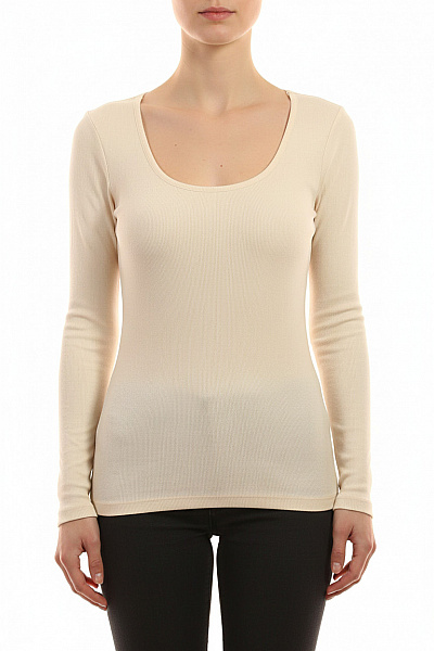 Dámské Tričko S Dlouhým Rukávem Jednobarevné Basic Bavlněné Béžové Vel. 40