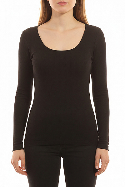 Dámské Tričko S Dlouhým Rukávem černé Basic Bavlněné Vel. 40