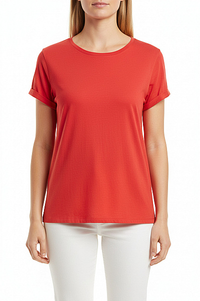 VERO MODA Dámské Tričko S Krátkým Rukávem červené Jednobarevné Basic Velikost L