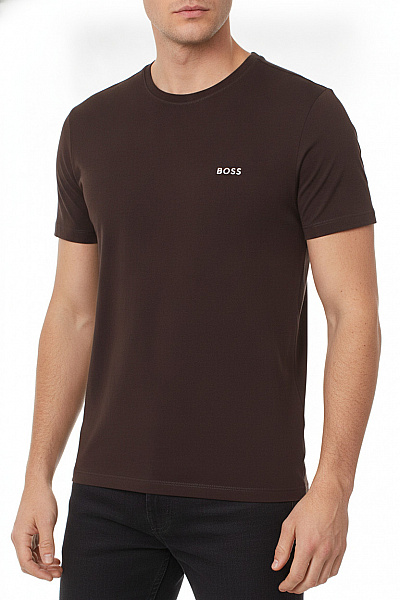 Hugo Boss Pánské Tričko S Krátkým Rukávem A Nápisem Basic Hnědé Bavlněné Velikost M