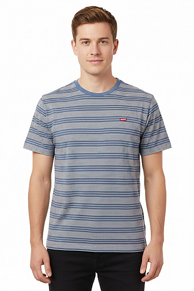 LEVIS Pánské Tričko S Krátkým Rukávem Pruhované Modré Bavlněné Basic Vel. XL