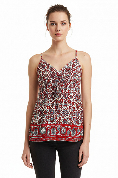 Dámská Halenka Bez Rukávů S Potiskem A Výstřihem Do V Vel. XS