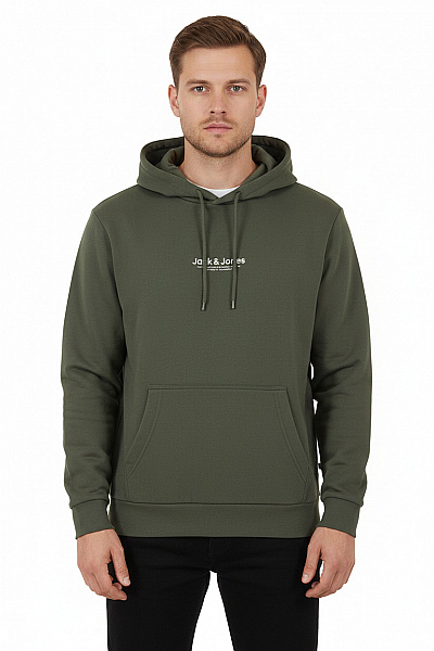 JACK & JONES Pánská Mikina S Kapucí Zelená Jednobarevná Streetwear Přes Hlavu Velikost L