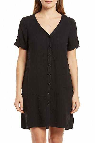 VERO MODA Dámské Viskózové šaty Košilové Propínací Letní Volnočasové černé Velikost XL