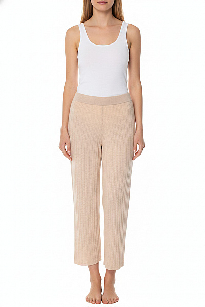 ONLY Dámské Pletené Volnočasové Kalhoty Béžové žebrované Vel. EU M
