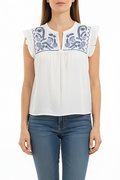 ONLY Bílá Halenka Bez Rukávů S Výšivkou A Volánky Velikost M