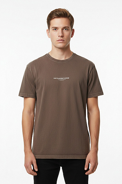 MJGONZALES Pánské Tričko S Krátkým Rukávem Hnědé S Nápisem Vel. EU L