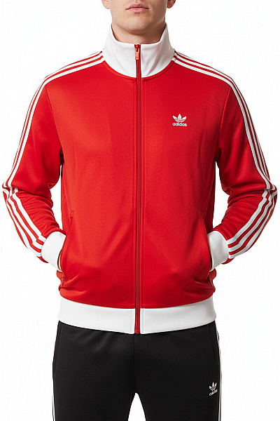 ADIDAS Pánská červená Mikina S Dlouhým Rukávem Pruhovaná Sportovní Na Zip Velikost EU M