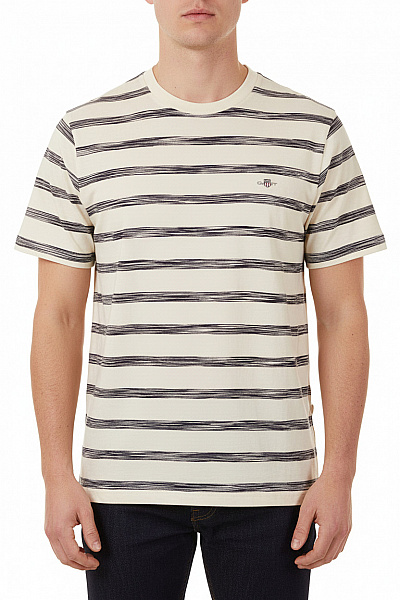 GANT Pánské Tričko S Krátkým Rukávem Pruhované Béžové Bavlněné Basic Velikost EU L