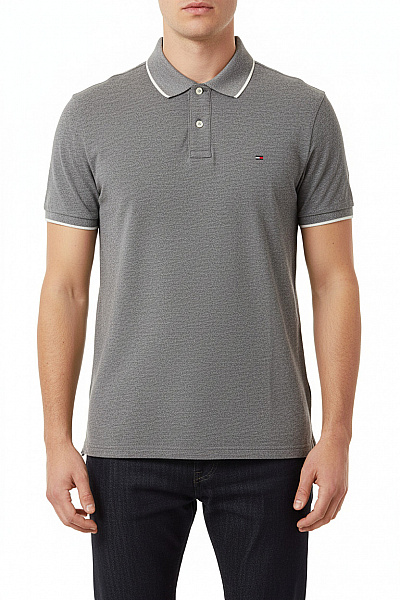 TOMMY HILFIGER Pánské Tričko S Krátkým Rukávem A Límečkem šedé Velikost EU XL