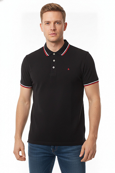 JACK & JONES Pánské černé Polo Tričko S Límečkem A Krátkým Rukávem Velikost XL