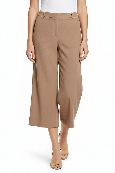VILA Dámské Hnědé široké Kalhoty S Kapsami Volnočasové Polyesterové Velikost EU 42
