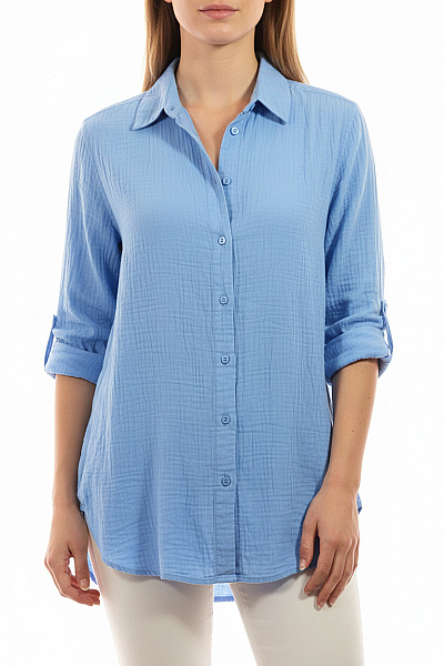 ONLY Dámská Bavlněná Košile S Dlouhým Rukávem Modrá Volná Ležérní Vel. M