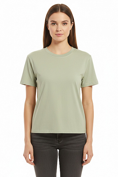 Dámské Bavlněné Tričko Krátký Rukáv Zelené Basic Crop Top Velikost 38