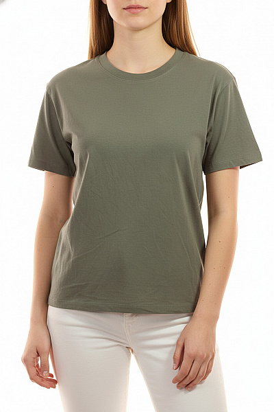 Dámské Tričko Krátký Rukáv Zelené Jednobarevné Basic Bavlna Velikost 38