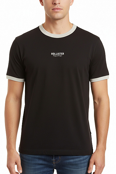 Hollister Pánské Tričko S Krátkým Rukávem černé S Nápisem Basic Bavlna Velikost EU M