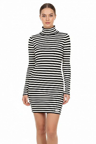 Calvin Klein Dámské Pruhované Pletené šaty S Rolákem Velikost EU XS