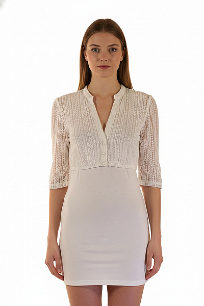 MARJO Dámská Halenka Bílá Krajková S Krátkým Rukávem Elegantní Boho Velikost EU 36