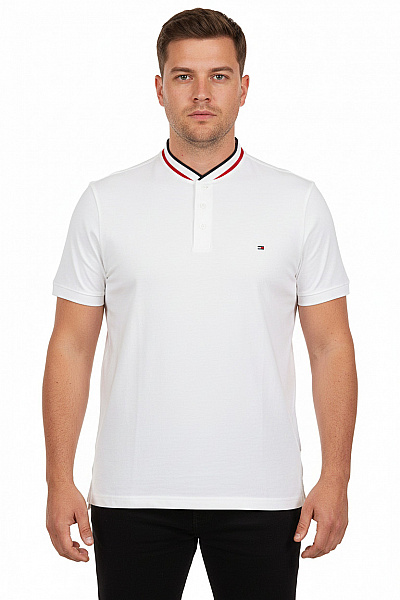 TOMMY HILFIGER Bílé Bavlněné Polo Tričko S Krátkým Rukávem A Stojáčkem Velikost XL