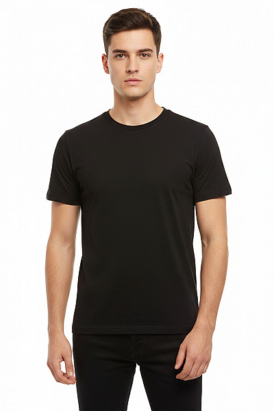 PULL&BEAR Pánské Tričko S Krátkým Rukávem Bavlněné Jednobarevné Basic černé Velikost S