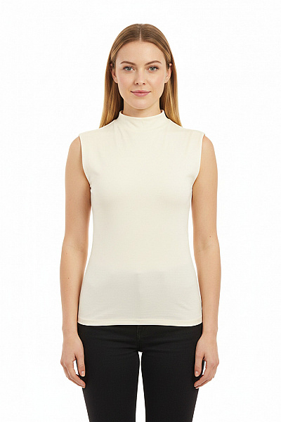 MANGO Dámská Béžová Halenka Bez Rukávů Se Stojáčkem Elegantní Letní Modalová Vel. M