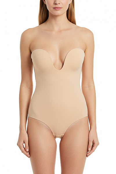 Magic Body Fashion Dámské Body Bezešvé Tvarující Výstřih Do V Bežové Vel. B