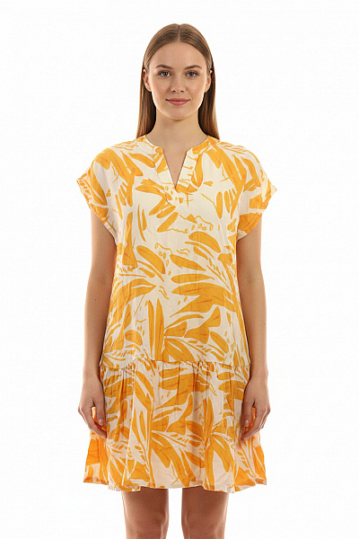 S.OLIVER Dámské šaty S Krátkým Rukávem Oranžové Květované Volnočasové Vel. 38