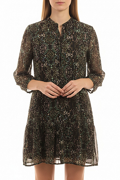 ONLY Dámské šaty S Dlouhým Rukávem Boho Volnočasové černé S Potiskem Velikost M