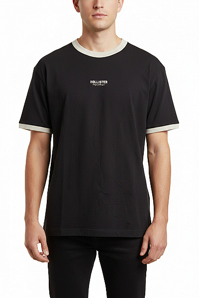 Hollister Pánské Tričko S Krátkým Rukávem A Nápisem Basic Bavlněné černé Vel. XL