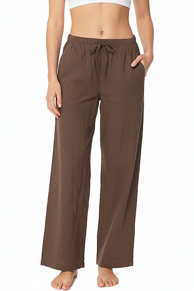 Bershka Dámské Hnědé Volnočasové Plátěné široké Kalhoty Na Gumu Vel. Xs