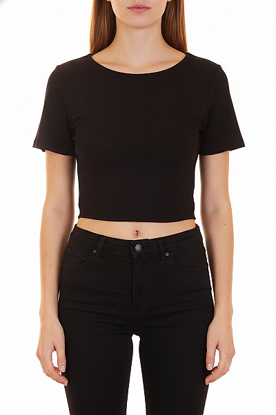 Dámské černé Tričko S Krátkým Rukávem Crop Top Velikost 38