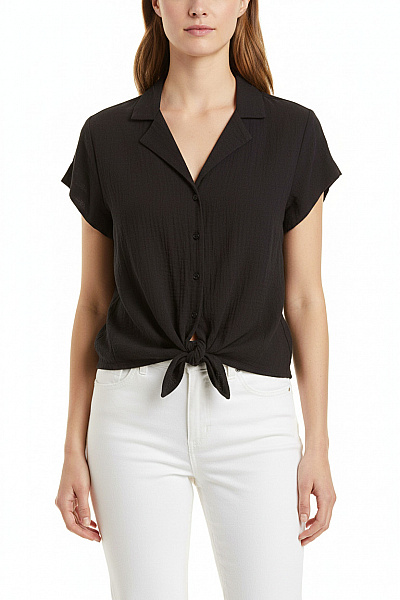 ONLY Dámská černá Košile S Krátkým Rukávem Na Zavazování Ležérní Letní Vel. M