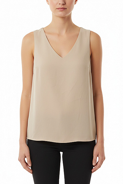 PIECES Dámská Béžová Halenka Bez Rukávů S Výstřihem Do V Elegantní Letní Vel. XS