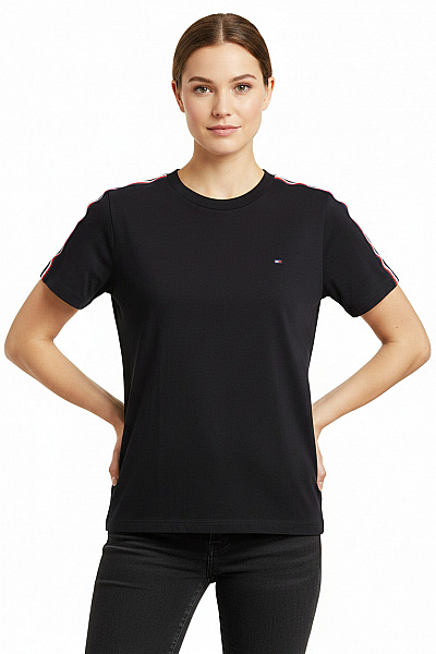 TOMMY HILFIGER Dámské Tričko S Krátkým Rukávem Basic černé Velikost L