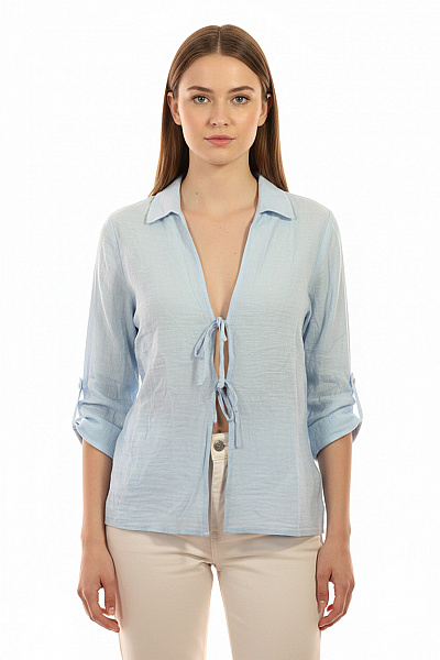 Dámská Halenka S Dlouhým Rukávem A Vázačkou Modrá Velikost 38