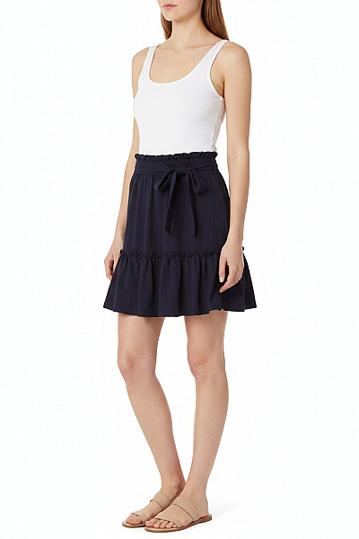 Dámská Tmavě Modrá Nabíraná Sukně S Páskem A Volánky Letní Vel. 36