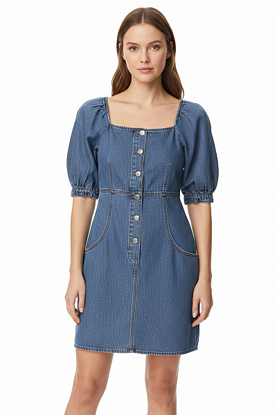 Dámské Džínové šaty Krátký Rukáv S Kapsami Letní Volnočasové Velikost 36