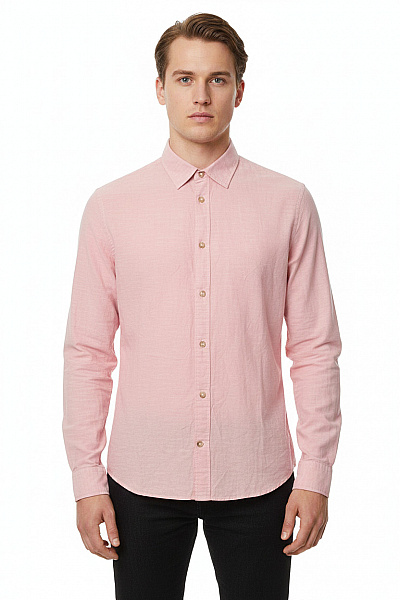 JACK & JONES Pánské Bavlněné Košile S Dlouhým Rukávem Růžová Ležérní Vel. M