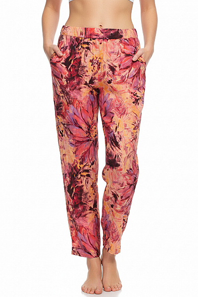 Lascana Dámské Květované Kalhoty Volnočasové široké Viskózové Vel. 38