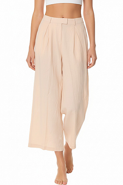 Béžové Plátěné široké Volnočasové Kalhoty Velikost 38