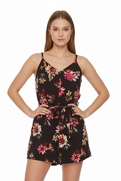 ONLY černé Květinové Overaly Bez Rukávů Letní Velikost 36