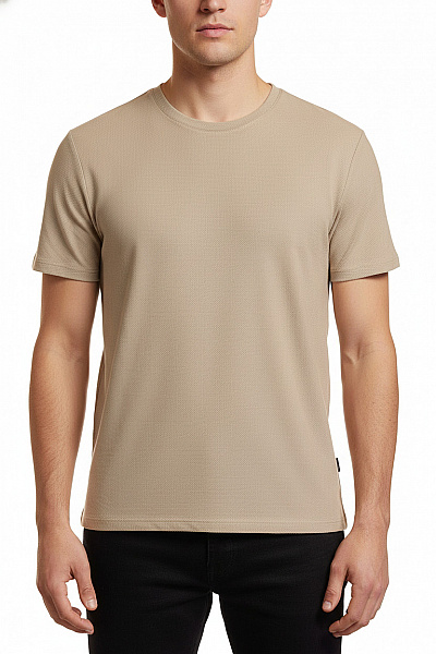 Bershka Pánské Tričko S Krátkým Rukávem Béžové Jednobarevné Basic Vel. L