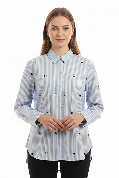 ONLY Dámská Bavlněná Košile S Dlouhým Rukávem A Potiskem Mašlí Modrá Pruhovaná Ležérní Vel. 42