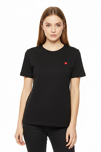 ONLY Dámské Tričko S Krátkým Rukávem A Výšivkou Srdce Basic černé Velikost S
